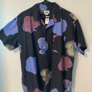 Obey Biscuits Short Sleeve Woven Button Up Size L